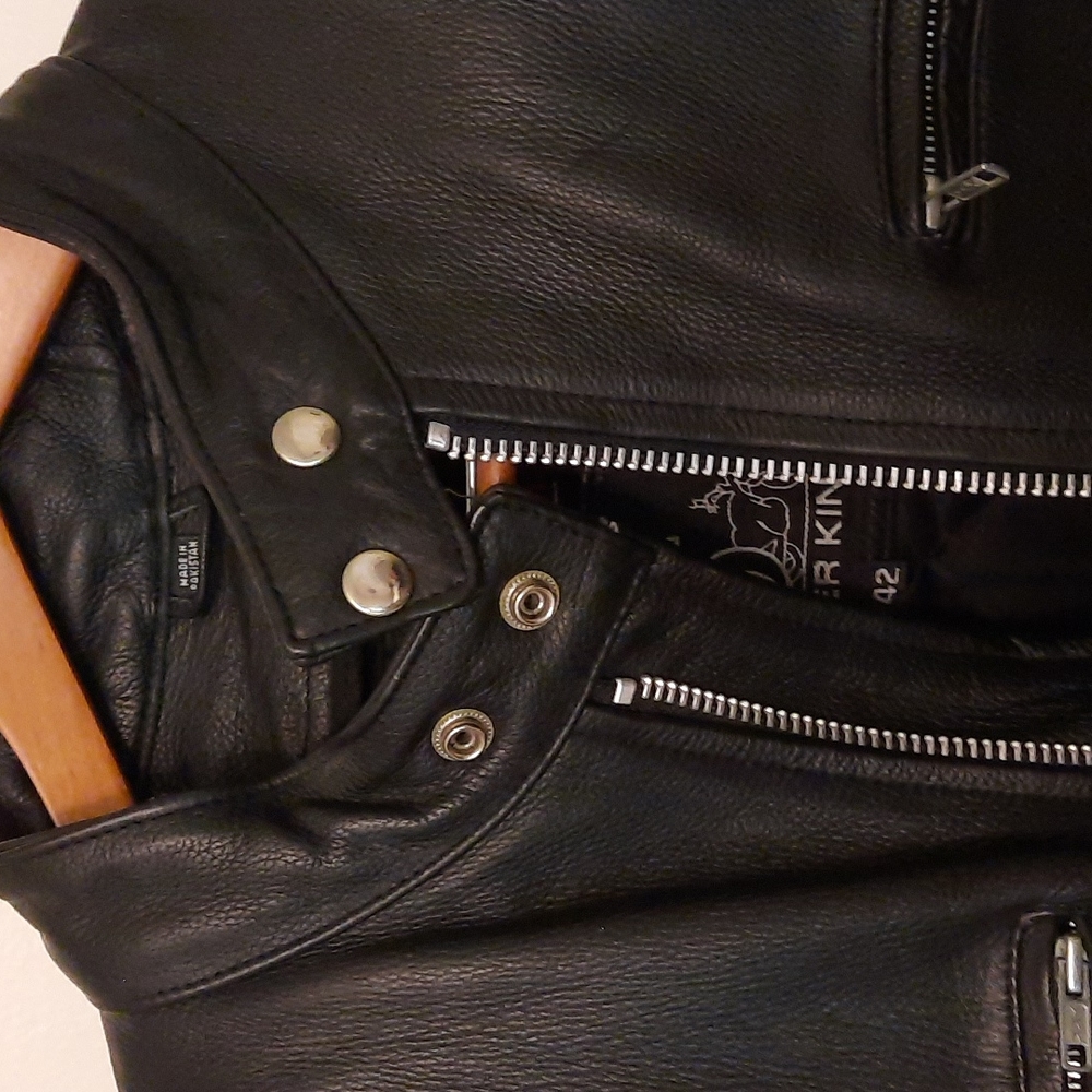 Black Leather Tab Collar Jacket - image 2